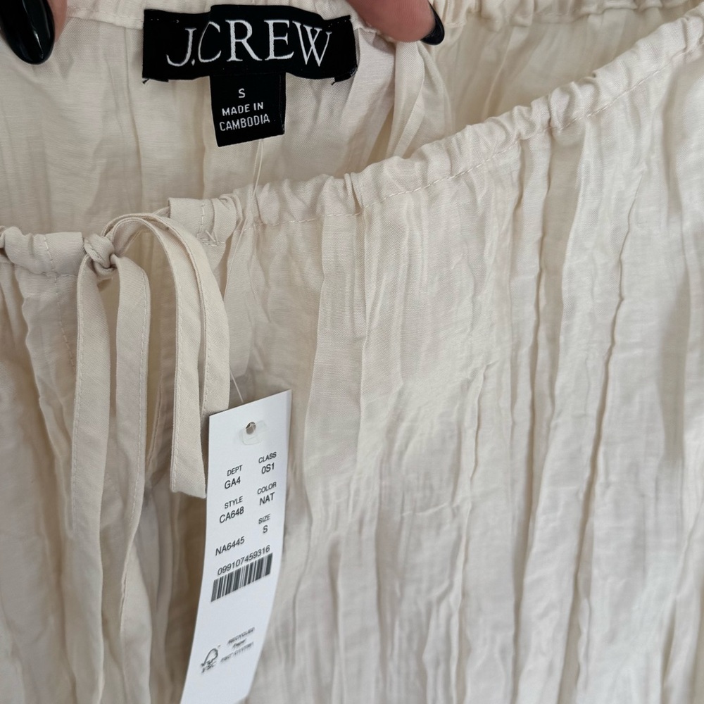 NWT J.Crew Crinkled side-slit midi dress, Natural, Pale Surplus, Size small - Picture 5 of 9